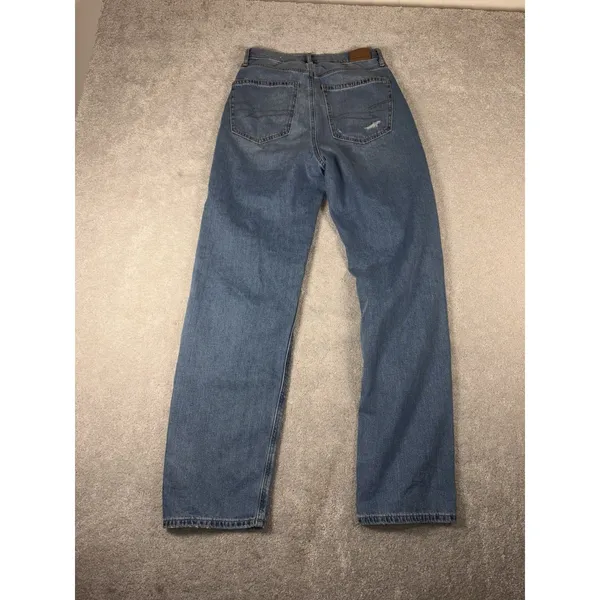 American Eagle High Rise Baggy Jean Blue Women's Jeans‎ Size 6 Distressed - Image 4