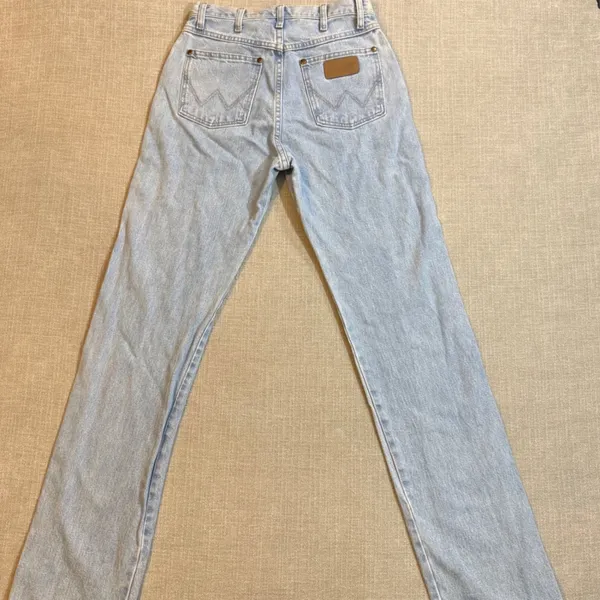 Wrangler High Rise Straight Leg Jeans Size 9x34 Light Wash Denim Vintage Boho - Image 2