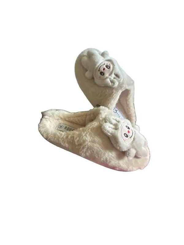 Rouge Plush Beige Slippers with Labubu Character Detail Size Medium 7/8 - Image 13
