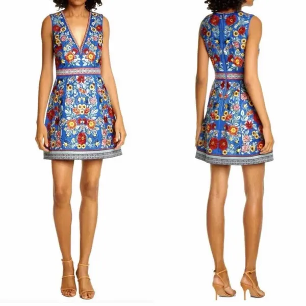 Alice + Olivia Patty Riviera Floral Embroidered A Line Mini Dress Size US 8 - Image 8