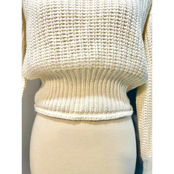 Poof Apparel Cream Knit Turtleneck Cropped Sweater M Cottagecore Minimalist Cozy - Image 2