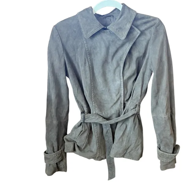 Gap Edition Dark Brown Genuine Leather Suede Belted Coat Jacket Small 854926-00 - Image 11