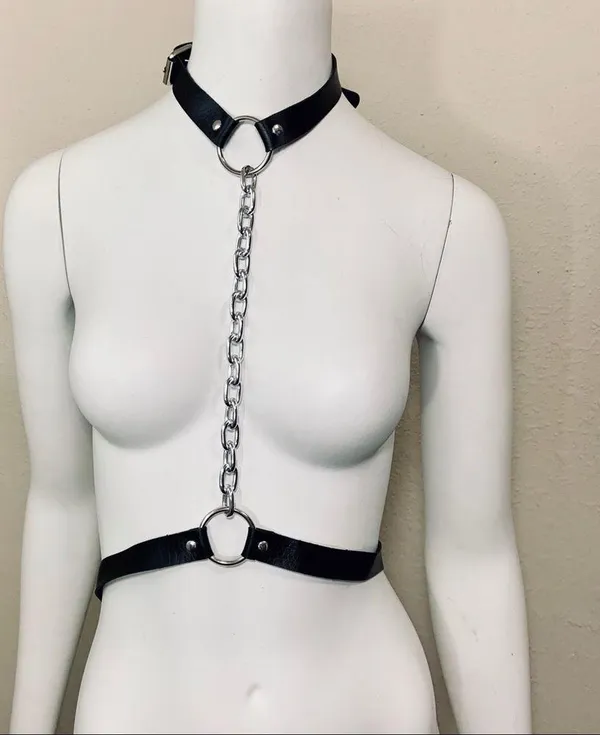 Black Harness Chunky Chain Belt New - Image 8