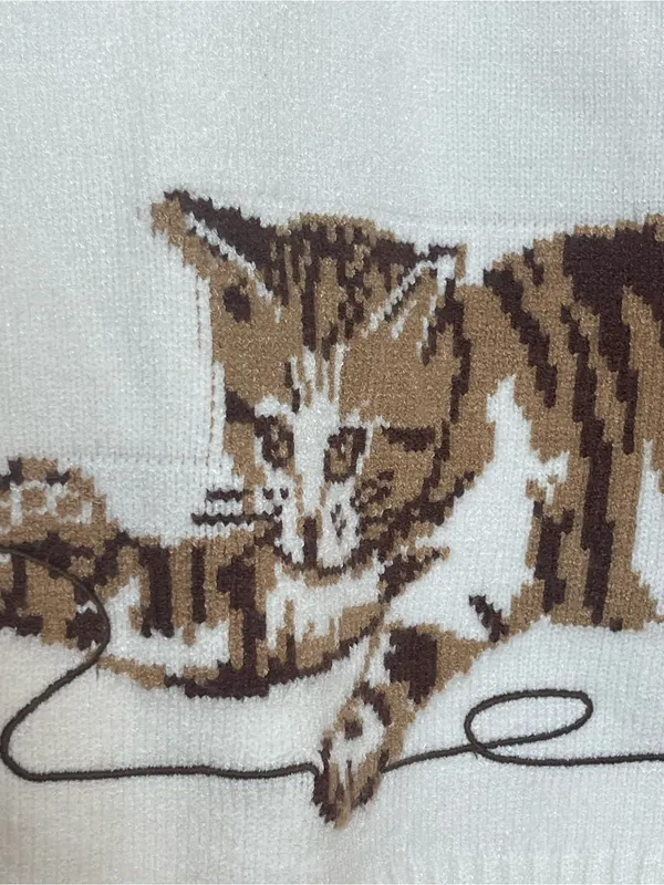 Anthropologie Calligraphie Novelty Knit Cat Sweater Cardigan Grandma Cream L - Image 4