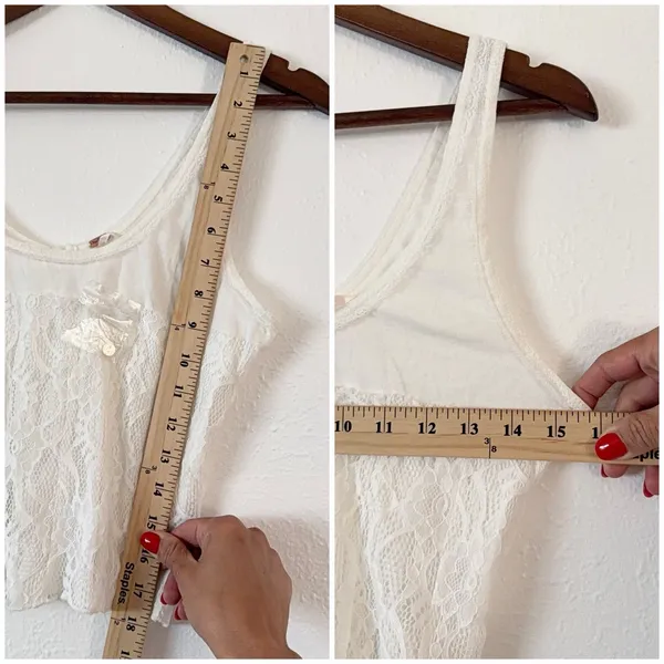 Free People Lace Tank Top M Reversible White Button Front Boho Crop - Image 7