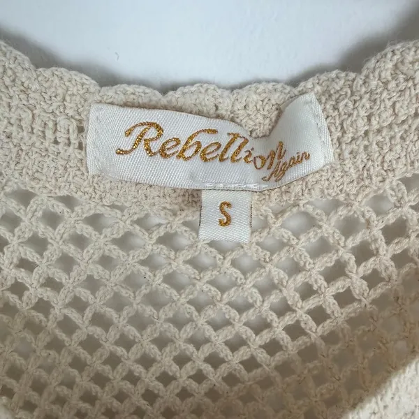 Rebellion Again Crochet Tank Crop Top Floral Embroidered Festival Boho Small - Image 5