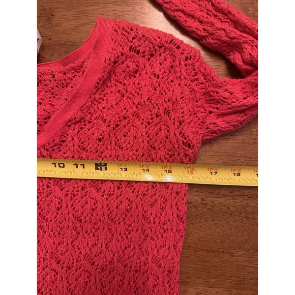 Aeropostale Bright Pink Crochet Sweater Womens Medium VNeck Angora Y2K Vintage - Image 6