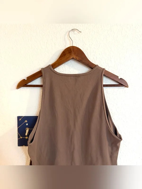 Abercrombie & Fitch Womens Bodysuit Taupe High Neck Sleeveless Ribbed Size XXL - Image 4