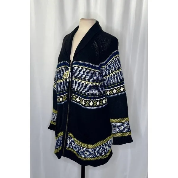 Anthropologie SPARROW Batley Fairisle Black Cardigan Sweater Fair Isle Large - Image 4
