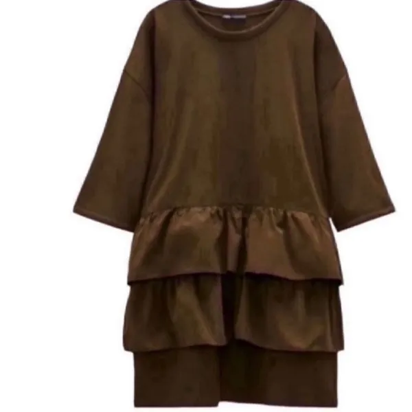Zara Maroon Brown Color Mini Ruffle Dress (Size Small) - Image 4