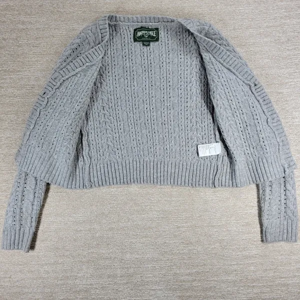 American Eagle Cable Knit Cardigan Sweater XS Gray Crop Button Front Soft Cozy - Image 3