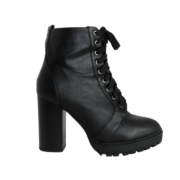 SODA Black Faux Leather Combat Boot Lace Up Ankle Heel Booties Size 8 - Image 2