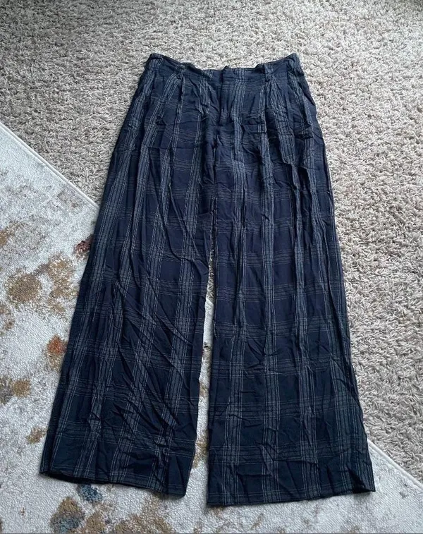 VINCE Plaid Wide Leg Pants in Marine - Image 3