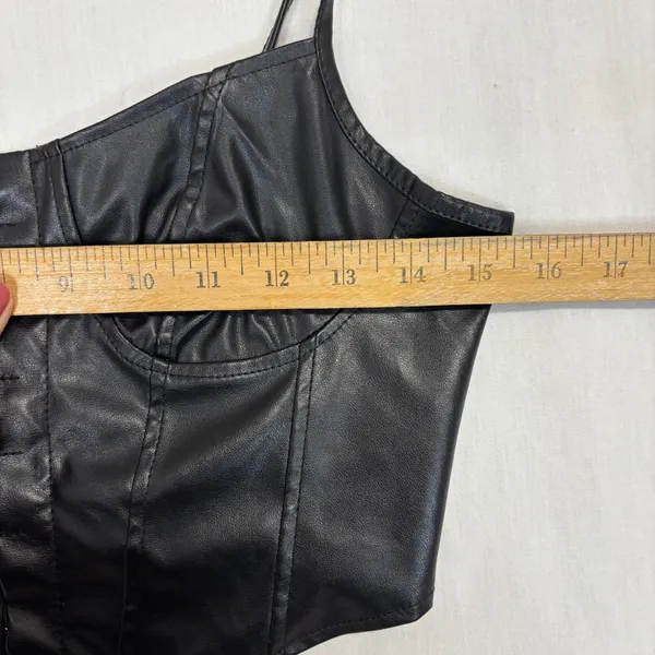 Corset Bustier Top Black‎ Faux Leather Hook Front Steampunk Punk Goth Sexy Sz S - Image 7