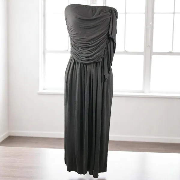 J.Crew Womens Strapless Ruched Draped‎ Midi Dress Charcoal Grey Size 14 41634 - Image 2
