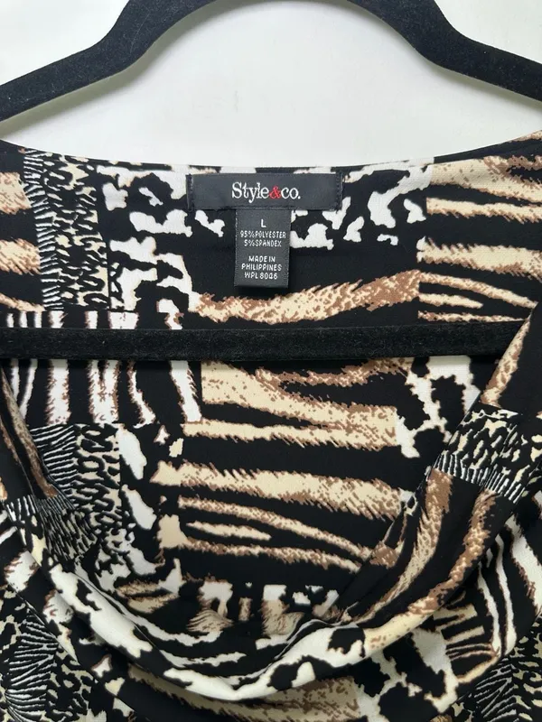 Style & Co Dress Size L Animal Print Cowl Neck Short Sleeve Knee Length - Image 2