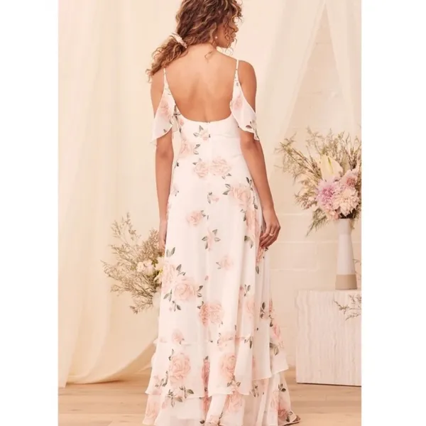 Lulus Take You There Floral Maxi Dress M NWT Ivory Off Shoulder Wedding Guest - Image 5