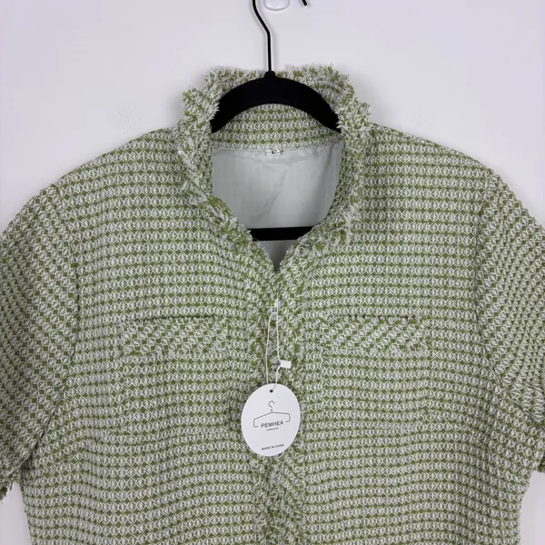 Pemhea Collection Tweed Dress Green Short Sleeve Shift Career Work Size Large - Image 3
