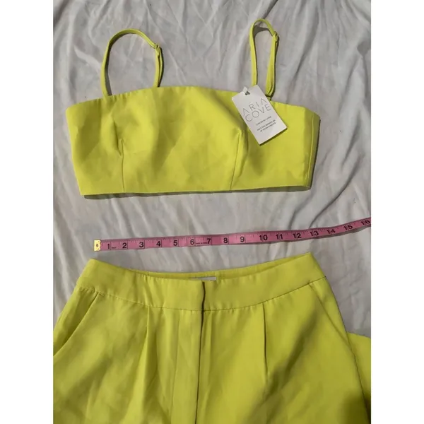 Aria Chartreuse Lime Two Piece Crop Top Wide Leg Pants Matching Set - Image 9