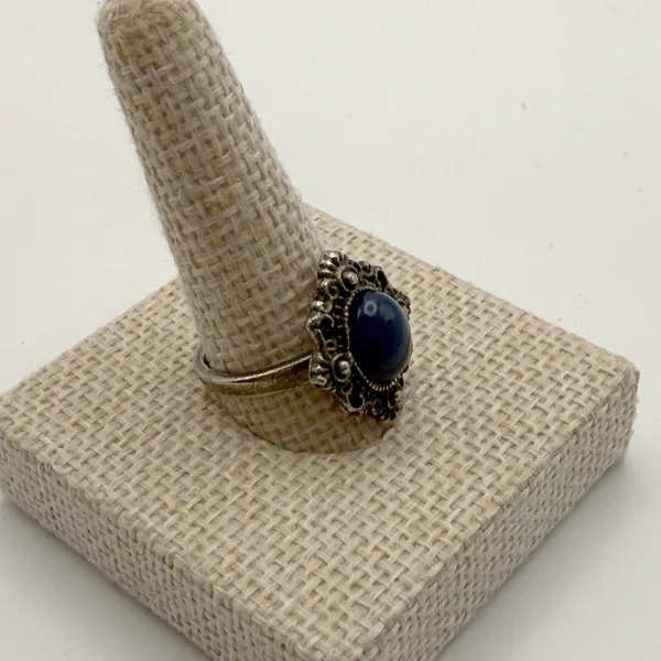 Blue Silver Tone‎ Statement Ring Filigree Victorian Style Goth Whimsigoth - Image 2