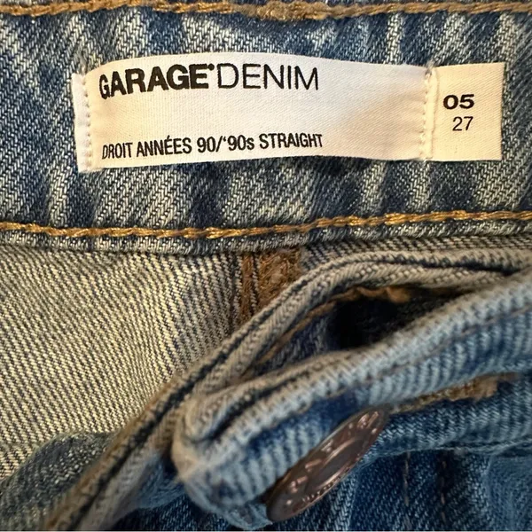 Garage Denim Droite 90s Straight Leg Light Wash Distressed‎ Raw Hem Jeans Sz 27 - Image 5