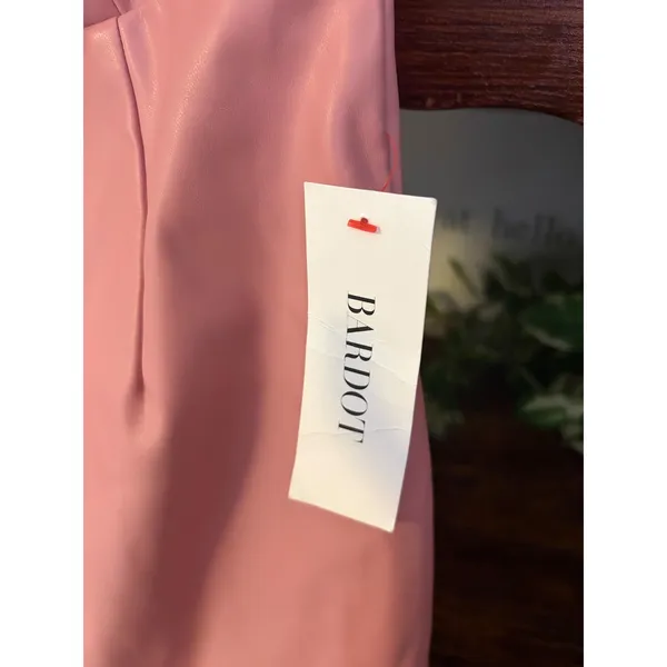 Bardot Lotte Vegan Leather Mini Dress Blush Pink Strapless Ruched Size 4 57773DB - Image 3