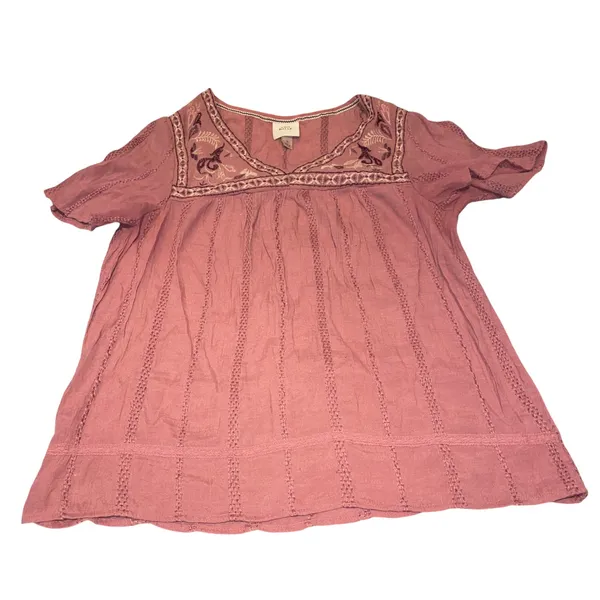 Knox Rose Peasant Top Women Size S Pink Embroidered Boho Cottagecore Blouse - Image 2