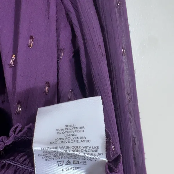 NWT Express Smocked Metallic Clip Dot Blouse Purple Whimsigoth V-Neck Size XL - Image 6