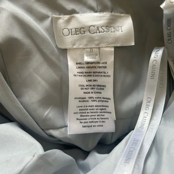 Embroidered Oleg Cassini Long Strapless Silver Dress - Image 8