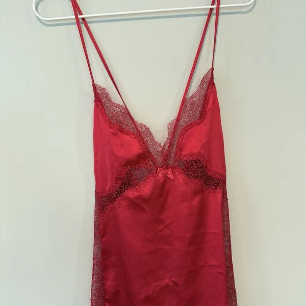 Victoria's Secret Red Slip Dress With Lace Cutouts Size Large 1185 - Image 5