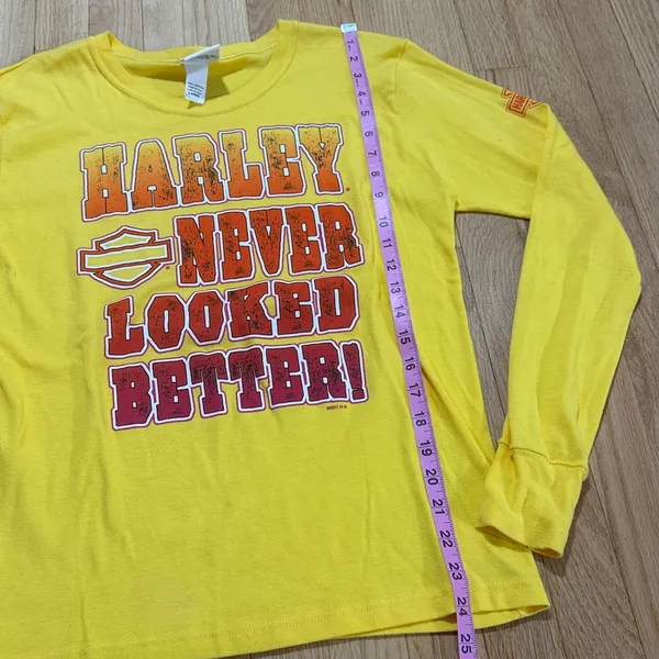 Harley Davidson Harley Never Looked Better Long Sleeve Yellow Graphic Tee Sz L - Image 6