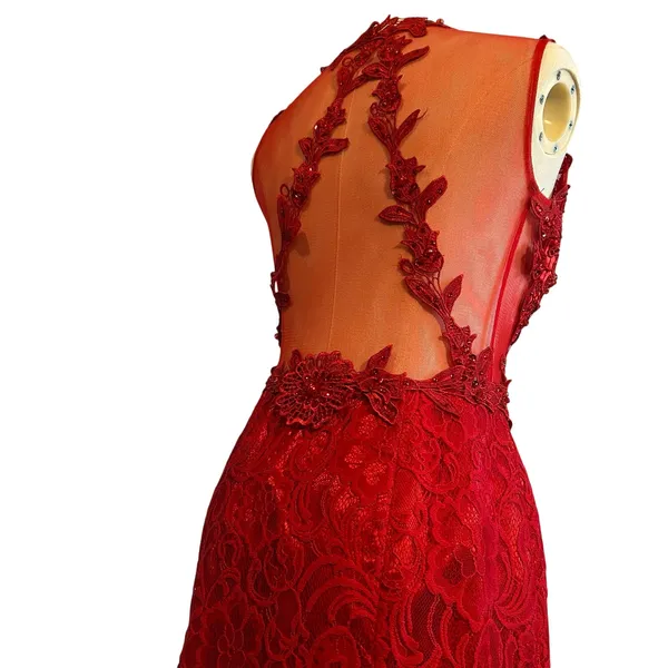Swing Red Floral Lace Illusion Prom Gown Size 6 - Image 12