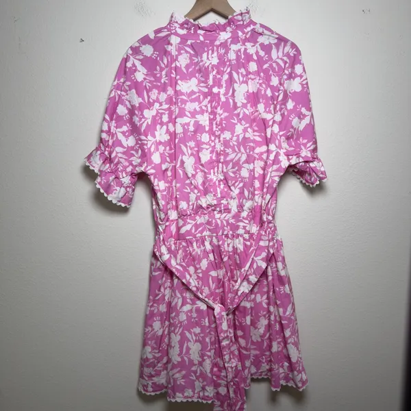 Kourt Women Preppy Mini Dress XL Pink White Floral Spring Easter‎ Lined Cotton - Image 9