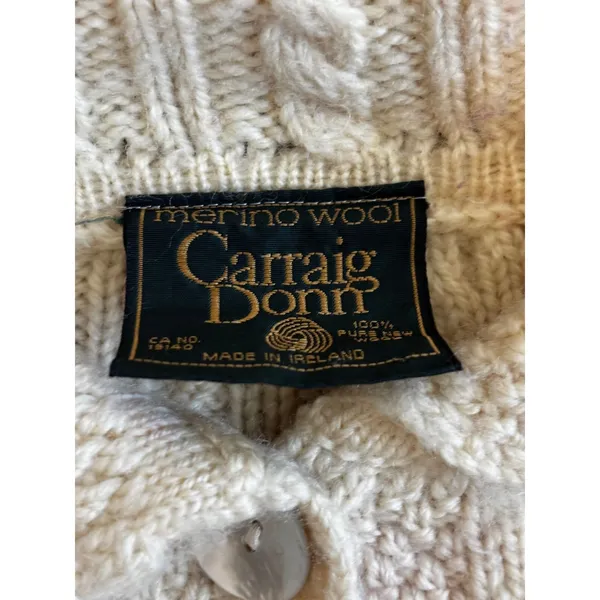 Carraig Donn Cardigan Sweater Cream Merino Wool Aran Knit Irish Fisherman - Image 3