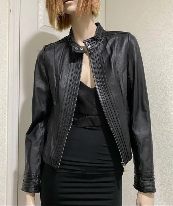 Arden B Black 100% Genuine Leather Moto Jacket S - Image 5