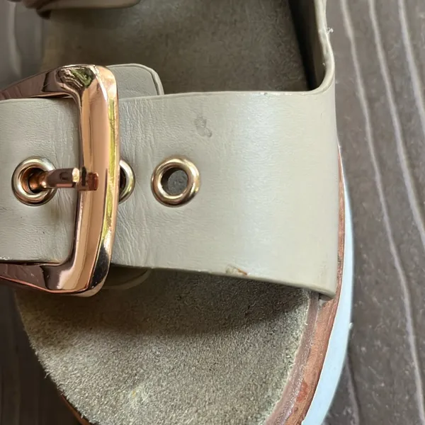 Steve Madden Leather Pate Double Strap Buckle Light Tan Slides - Image 8