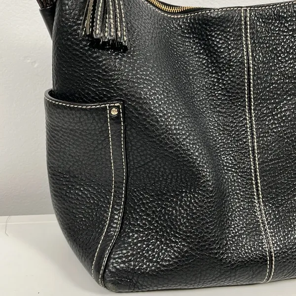 Kate Spade Black Pebbled Leather HandBag 2 Outside pockets, cloth interior - Image 2