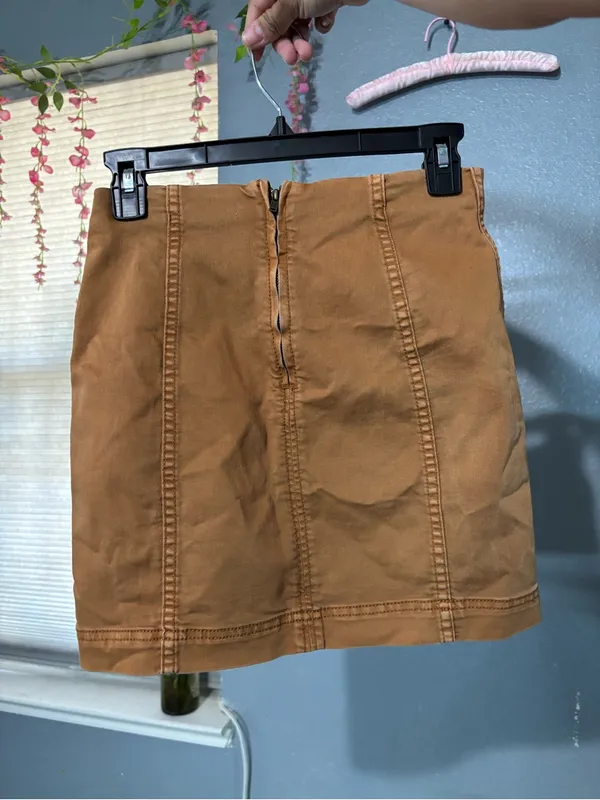 Free People Women's Tan Denim-Style Mini Skirt - Image 3