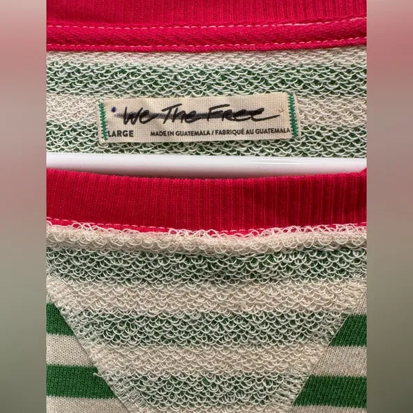 We The Free NWOT Free People Classic Striped Oversized Crewneck Green Top Size L - Image 3