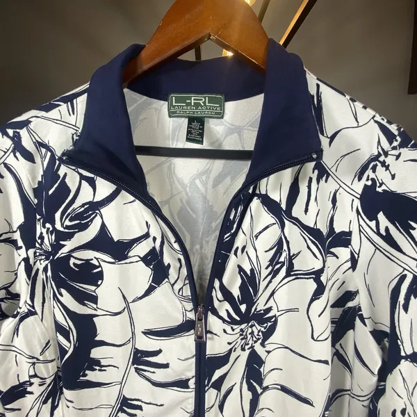 Lauren Ralph Lauren Full Zip Knit‎ Jacket Large Women Palm Print Country Club - Image 4