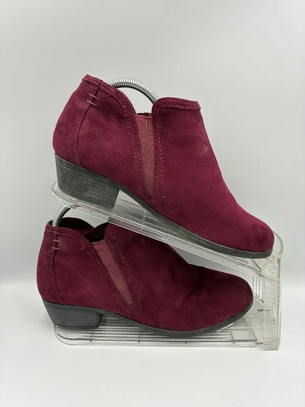 Maurices Womens Bridget Ankle Booties 8 Burgundy Slip-On Closed Toe Suede Casual - Image 8