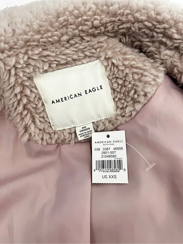 American Eagle Teddy Bear Sherpa Coat Lavender Marshmallow Size XXS Jacket Lined - Image 10