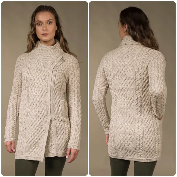 Aran‎ Mor Womens Merino Wool Irish Cable Knit Side Zip Coatigan Sweater Size S - Image 2