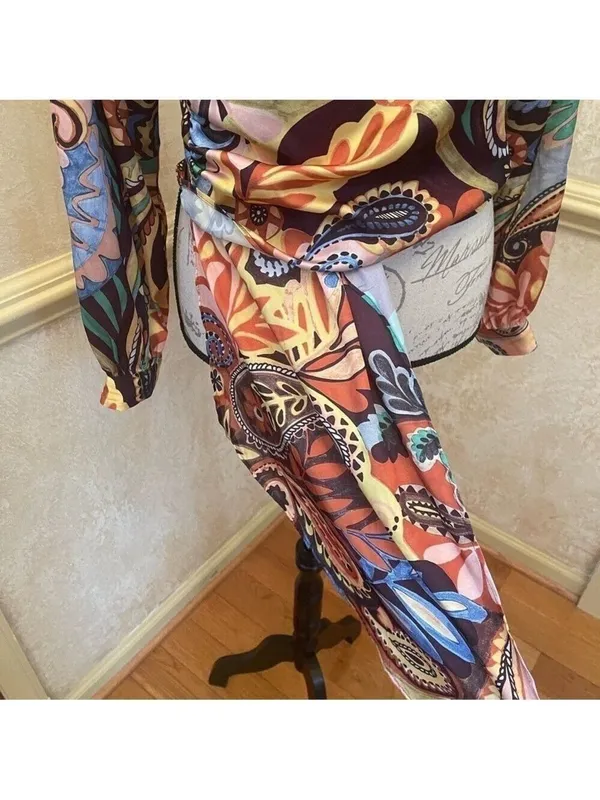 Zara Multicoloured Scarf Print Crossover Satin V-Neckline Blouse Top Paisley M - Image 6