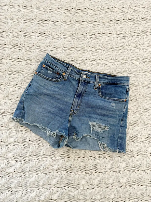 Levi's Light Blue Distressed High-Rise Jean Shorts - Image 2
