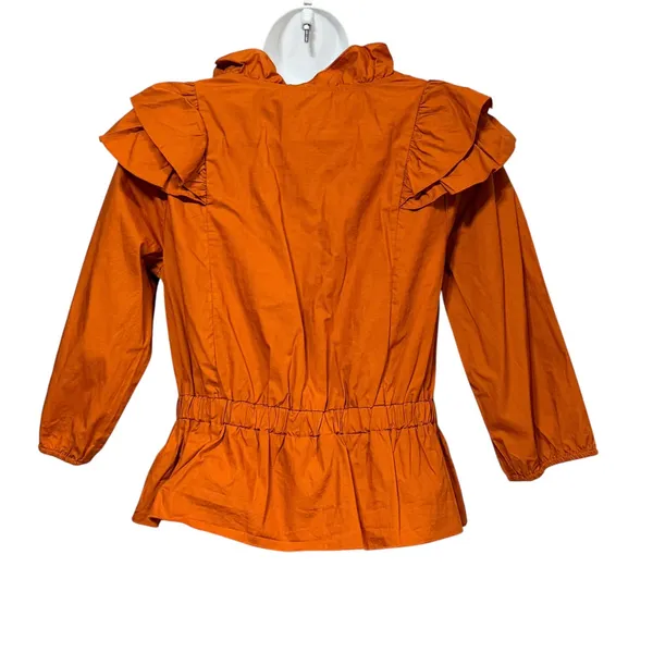 New York & Company Burnt Orange Ruffle Crochet Lace Peplum Blouse Medium NWT - Image 2