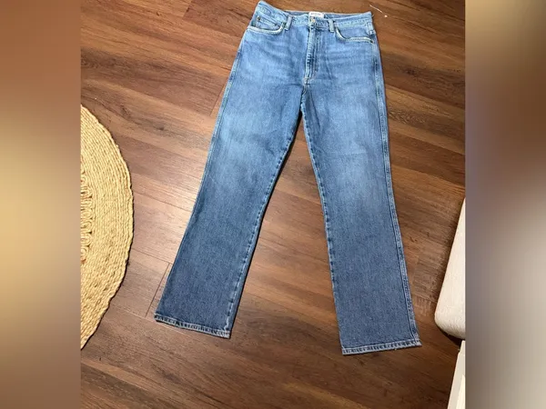 AGOLDE “Pinch Waist” high kick crop summer medium wash denim straight jeans $259 - Image 2