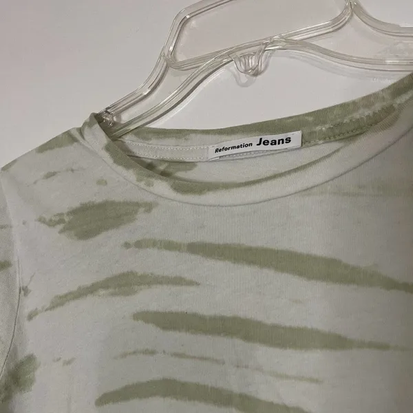 Reformation Jeans Green zebra stripe long sleeve lightweight cotton shirt Small - Image 2