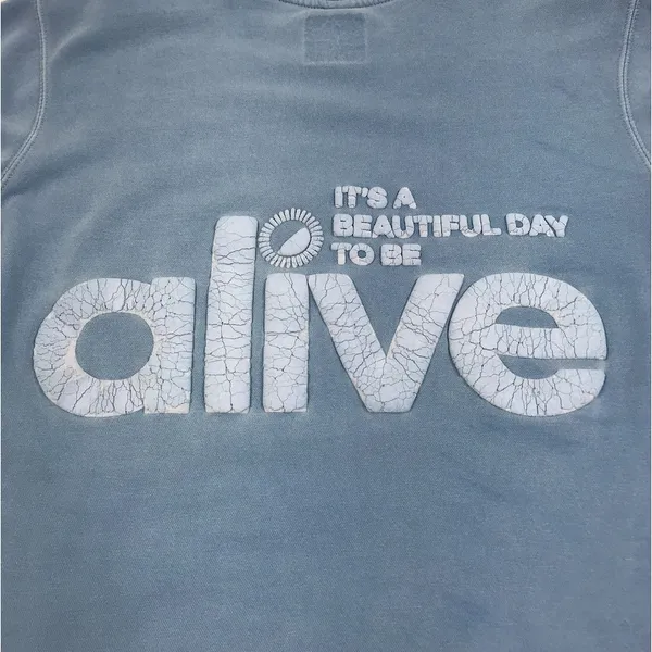 ALIVE Beautiful Day Crewneck Pullover Women M Sky Blue Unisex Oversize Stylish - Image 8