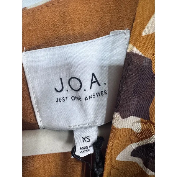 JOA XS‎ Brown Animal Print Midi Dress Women Puff Sleeve Tie Cuff - Image 3